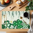 thumbnail image 2 of St. Patrick's Day Placemats Set of 4 Green Shamrocks Leaf Polka Dots Place Mats Indoor Wipeable Table Mats Washable Cloth Dining Table Placemats for Kitchen Holiday Party Home Decor 13x19 Inch, 2 of 9