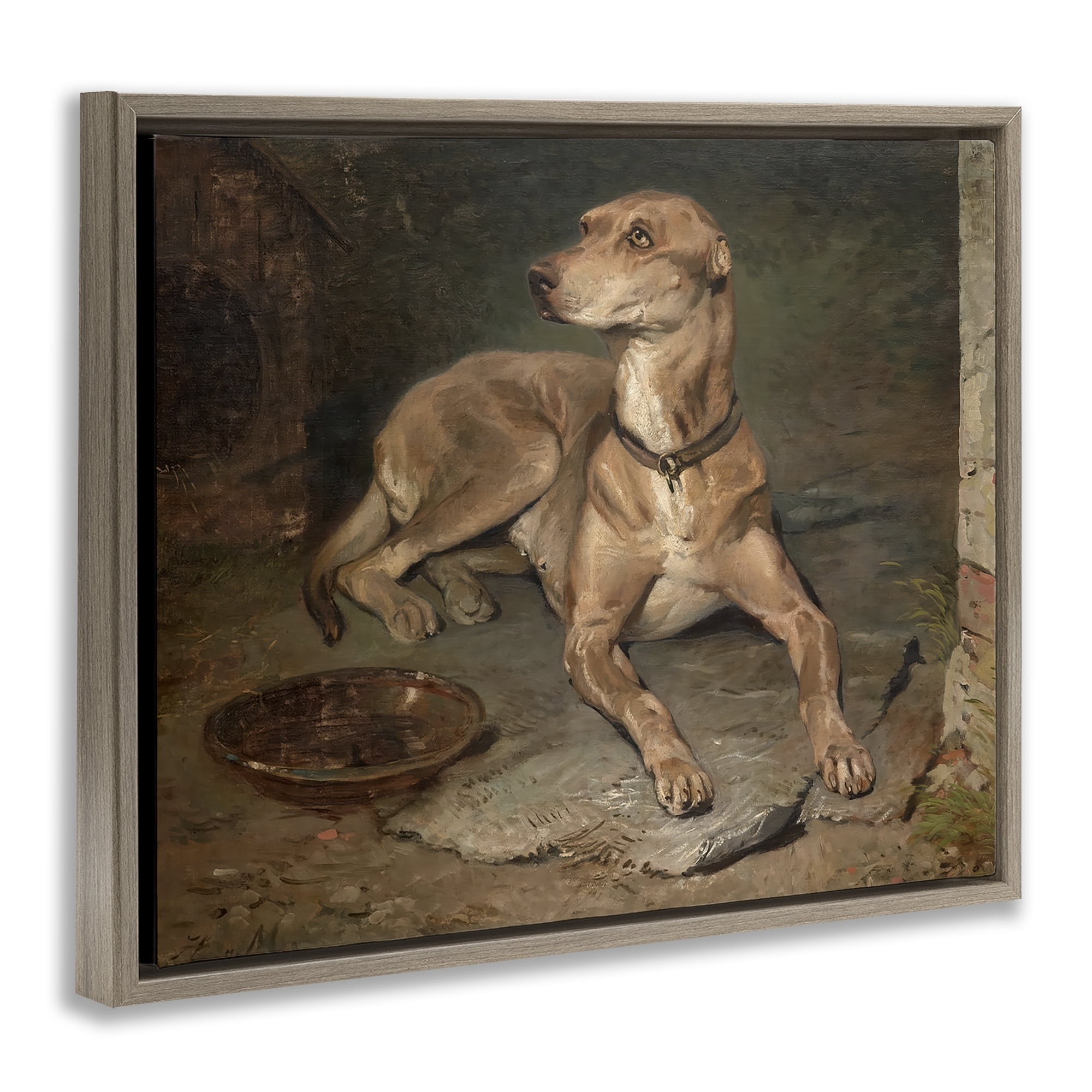 Stupell Industries Historical Dog & Bowl Brown Framed Floater Canvas Wall Art, design by Lil' Rue
