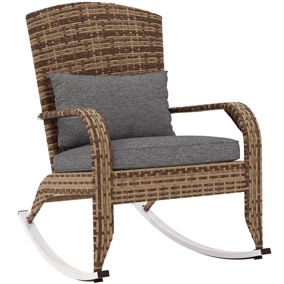 Outsunny Chaise Berçante Adirondack d'Extérieur en Osier avec Coussin de Siège et Oreiller