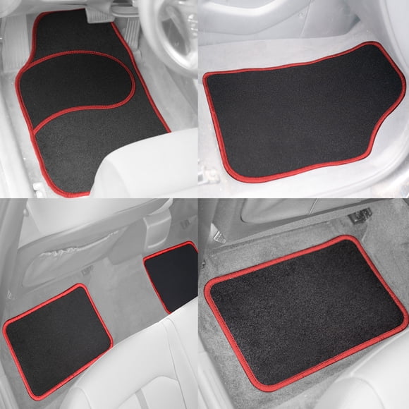 Universal Carpet Floor Mats with Colorful Stitching (Full Set for Cars, Coupes, and Small SUVs
