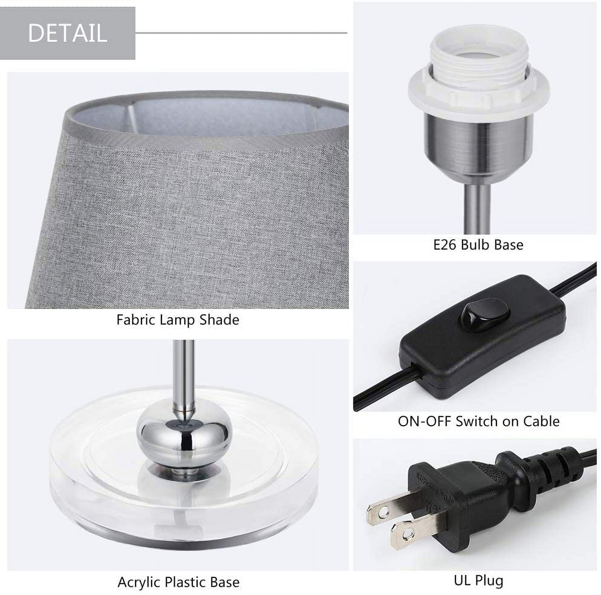 Haitral Modern Silver Bedside Lamp with Acrylic Base Set of 2