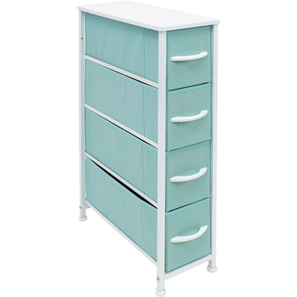 Sorbus Narrow Dresser Tower with 4 Drawers - Vertical Storage for Bedroom, Bathroom, Laundry, Closets, and More, Steel Frame, Wood Top, Pastel Fabric Bins (Pastel Aqua)