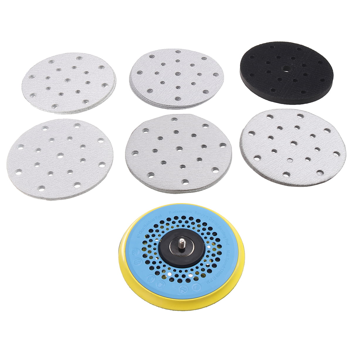 50pcs 6 Holes 5'' Aluminum Abrasive Sand Discs Paper polish grain metal wood kit 