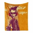 thumbnail image 1 of Modern Soft Flannel Fleece Throw Blanket, Grotesque Man in Headphones Listening Music Culture with Grunge Illustration, Cozy Plush for Indoor and Outdoor Use, 70" x 90", Marigold Maroon, by Ambesonne, 1 of 6