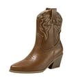 thumbnail image 6 of UngA Winter Boots Women's Cowgirl Boots Mid Calf Western Cowboy Boots Round toe Chunky Heel Ankle Boots Brown,6.5, 6 of 7