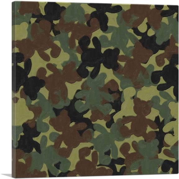 ARTCANVAS Army Green Camo Camouflage Teddy Bear Pattern Canvas Art Print - Size: 36" x 36" (0.75" Deep)