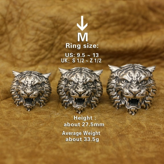 925 Sterling Silver Armored Tiger Ring Biker Punk Jewelry TA398 Middle Model US Size 10