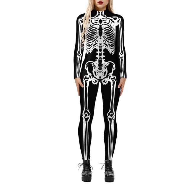 TheFound Justaucorps Squelette Halloween pour Femmes Manches Longues Col Roulé