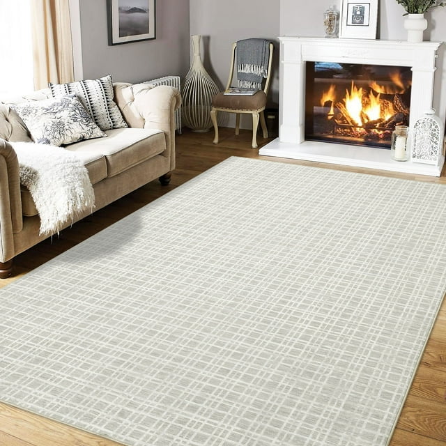 Garvee 10'x13' Modern Plaid Area Rug Abstract Rugs for Living Room, Washable Rug Non-Slip Low Pile Accent Carpet for Bedroom Home Office, Gray