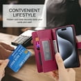 thumbnail image 6 of Allytechgroup Wallet Case for Apple iPhone 16 Pro, 9 Cards Holder + Zipper Pocket + Hand Wrist Shockproof Stand Flip Cover RFID Blocking Phone Case for Women Men, Red, 6 of 7