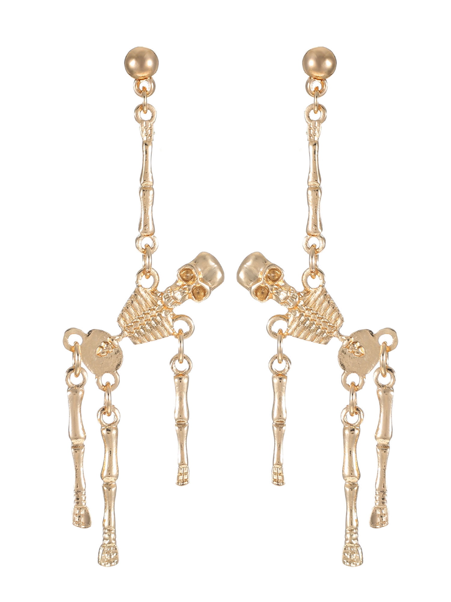 Way to Celebrate Skeleton Gold Halloween Dangle Earrings, 1 Pair