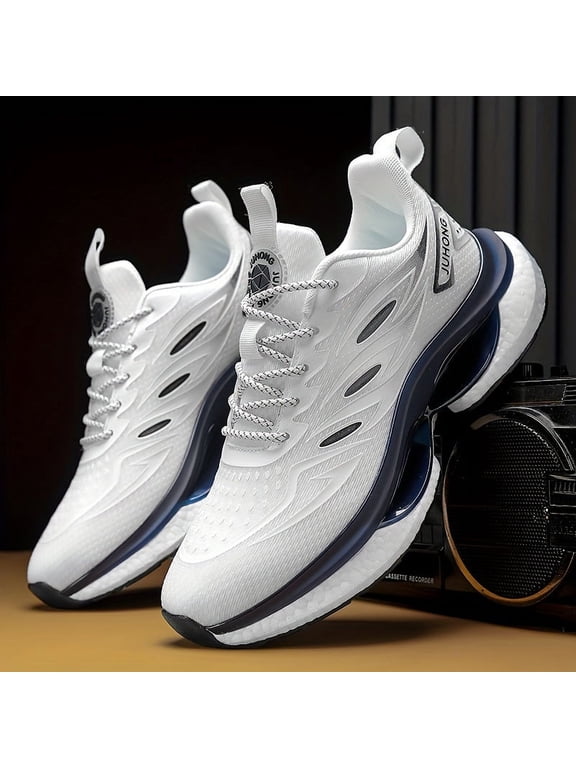 Men's Low-Top Sneakers - Breathable PU/Fabric Sneakers with Arch & Cushioned Sole, All-Season Running Gym Shoes with Traction Tread, Lace-Up Closure for Casual & Sports, Gym and Outdoor Activities