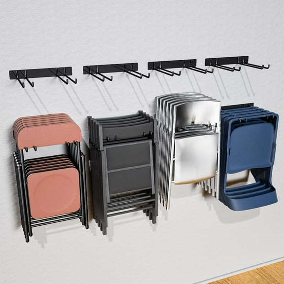 Folding Chair Storage Rack, Garden Tool & Foldable Chairs Organizer Hangers for Garage Organization, Lawn, Beach, Camping, Yard Chairs Hooks Wall Mount, Soild Metal Max Load 480 LBS - 4 Pack