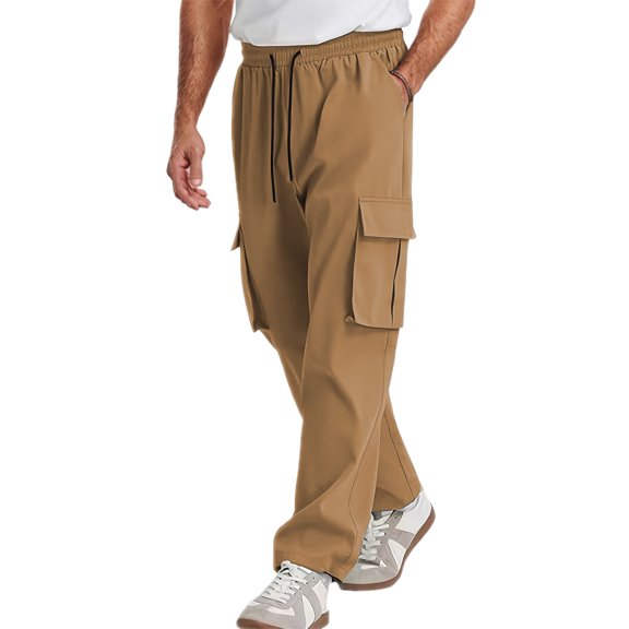 PIMSSY Men Casual Cargo Pants Lightweight Comfortable Summer Workwear Trousers Breathable Loose Fit Outdoor Daily Wear Stretch Basic Plain Design Male Comfort Solid Color Slacks