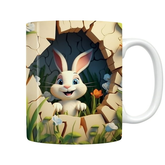 QTBIUQ 350 ML Bunny Ceramic Mugs, Easter Rabbit Clay Coffee Mug, Ceramic Tea Cup Easter Decoration Gift for