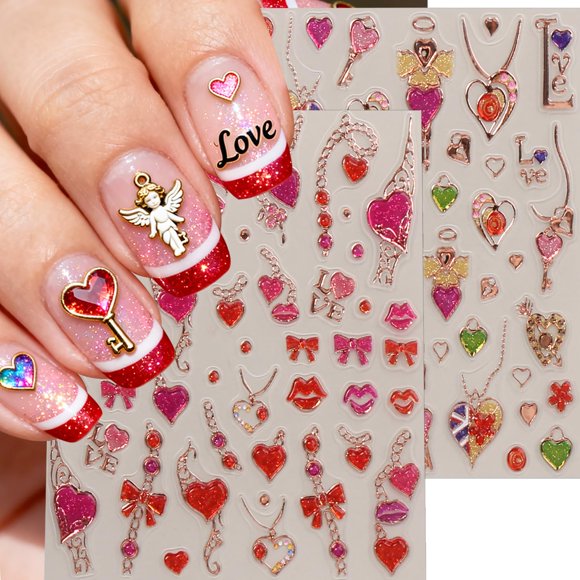 Pegatinas de nail art WFBBKP 5D corazones brillantes de San Valentín