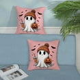 thumbnail image 3 of Halloween Pillow Covers 18x18 Set of 2 Pumpkin Black Bats Cute Ghost Throw Pillow Covers Halloween Decorations Pink Pillowcase Halloween Home Decor Linen Outdoor Cushion Case for Couch Sofa, 3 of 6