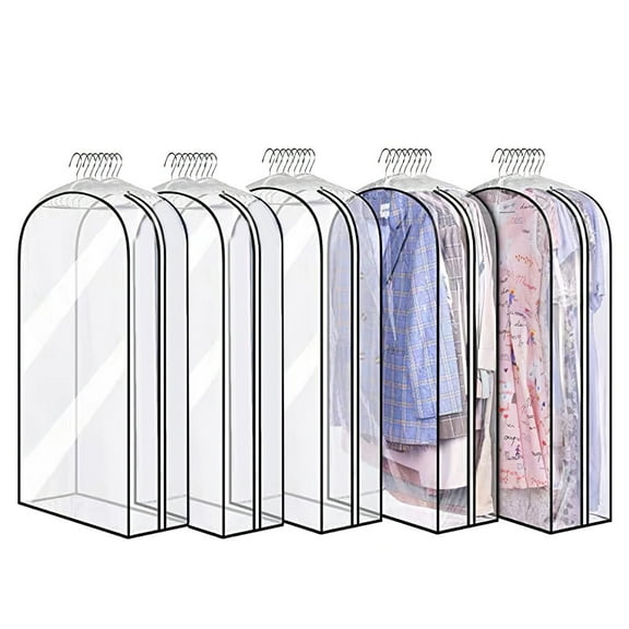 iMounTEK 40" Hanging Garment Bag for Closet Storage Suit Bag 10" Gusseted Dry Cleaner Bag Clothing Protector Cover for Coat, Jacket, Sweater, Travel, Wedding(5 Packs)