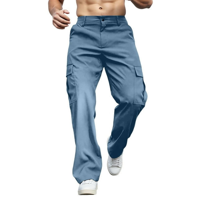 Pantalones cargo para hombre, corte regular elástico, pierna ancha, bolsillos laterales, poliéster, para todas las estaciones, senderismo y uso al aire libre, tallas S-XXL