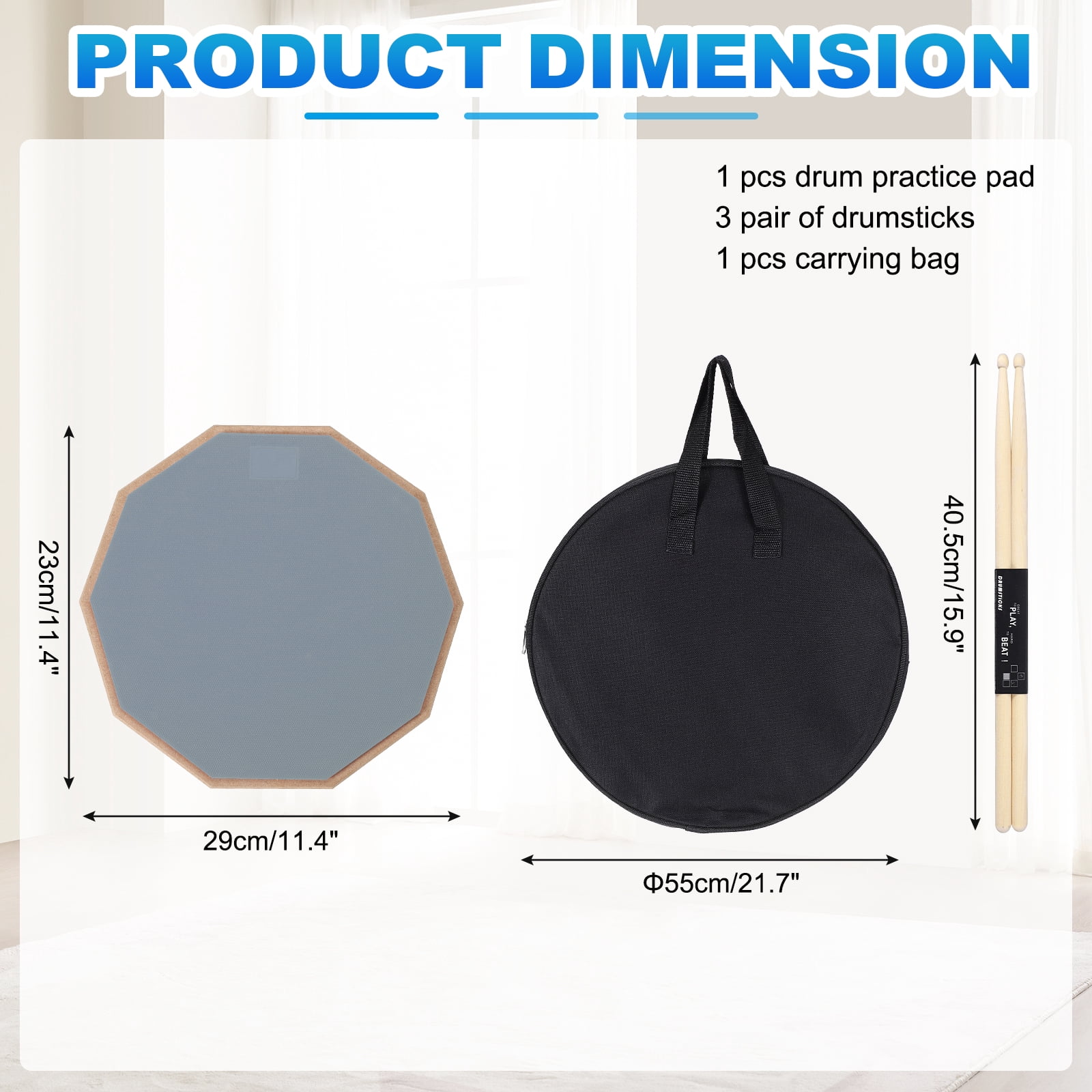 Uxcell Practice Drum Pad Set, 12 Inch Double Sided Silent Snare Drum Pad Kit Include 5A Drumsticks Carrying Bag for Drummers, Beginners Quiet Training (Gray)