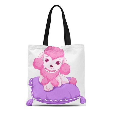 ASHLEIGH Canvas Tote Bag Pink Cute Mini Poodle Pet Royal Cartoon Clip Reusable Shoulder Grocery Shopping Bags Handbag