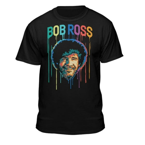Teelocity Bob Ross Paint Drip Black Short Sleeve Graphic Tee