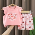 thumbnail image 2 of HCNTES Toddler Girl Outfits 2 Piece Graphic Print Ruffle Sleeve Tank Tee and Waist Shorts Set Summer Clothes Casual Clothing 4th of July Outfits for Girls, 2 of 4
