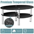 thumbnail image 6 of Giantex Tempered Glass Coffee Table, Oval 3-Tier Steel Tea Table w/Spacious Glass Desk-Top, Open Storage Shelf, Modern End Side Table for Home Living Room Office Reception (Clear Glass), 6 of 8