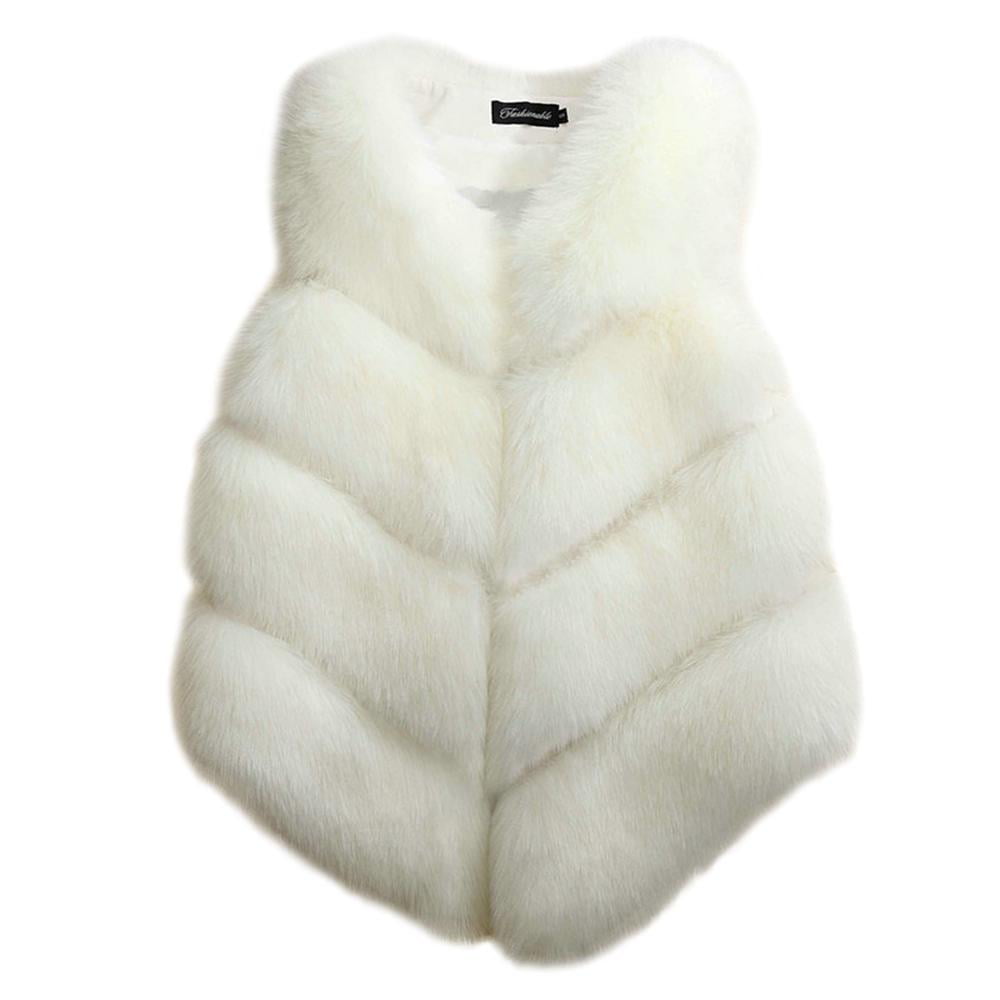 Womens Faux Fur Vest Fluffy Sleeveless Soft Fashion Winter 