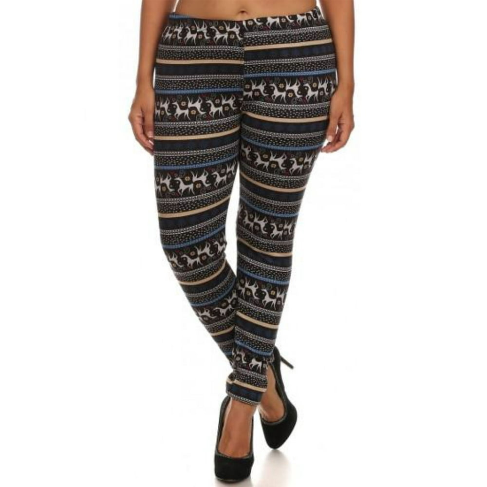 ShoSho Women's Plus Size Festive Print Soft Faux Fur Lined Leggings