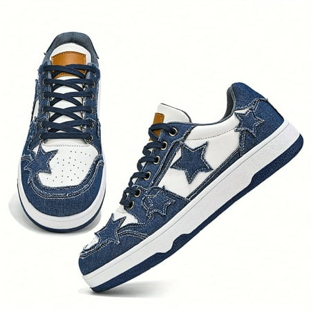 

SZHCYQ Fashion Star Pattern Canvas Shoes Versatile Non-slip Skate Shoes Breathable Color Blocking Sneakers
