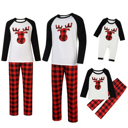 

YJ.GWL Christmas Pajamas Adult Kids Xmas Family Matching Nightwear Plaid PJs Sets Pyjamas Loungewear Homewear