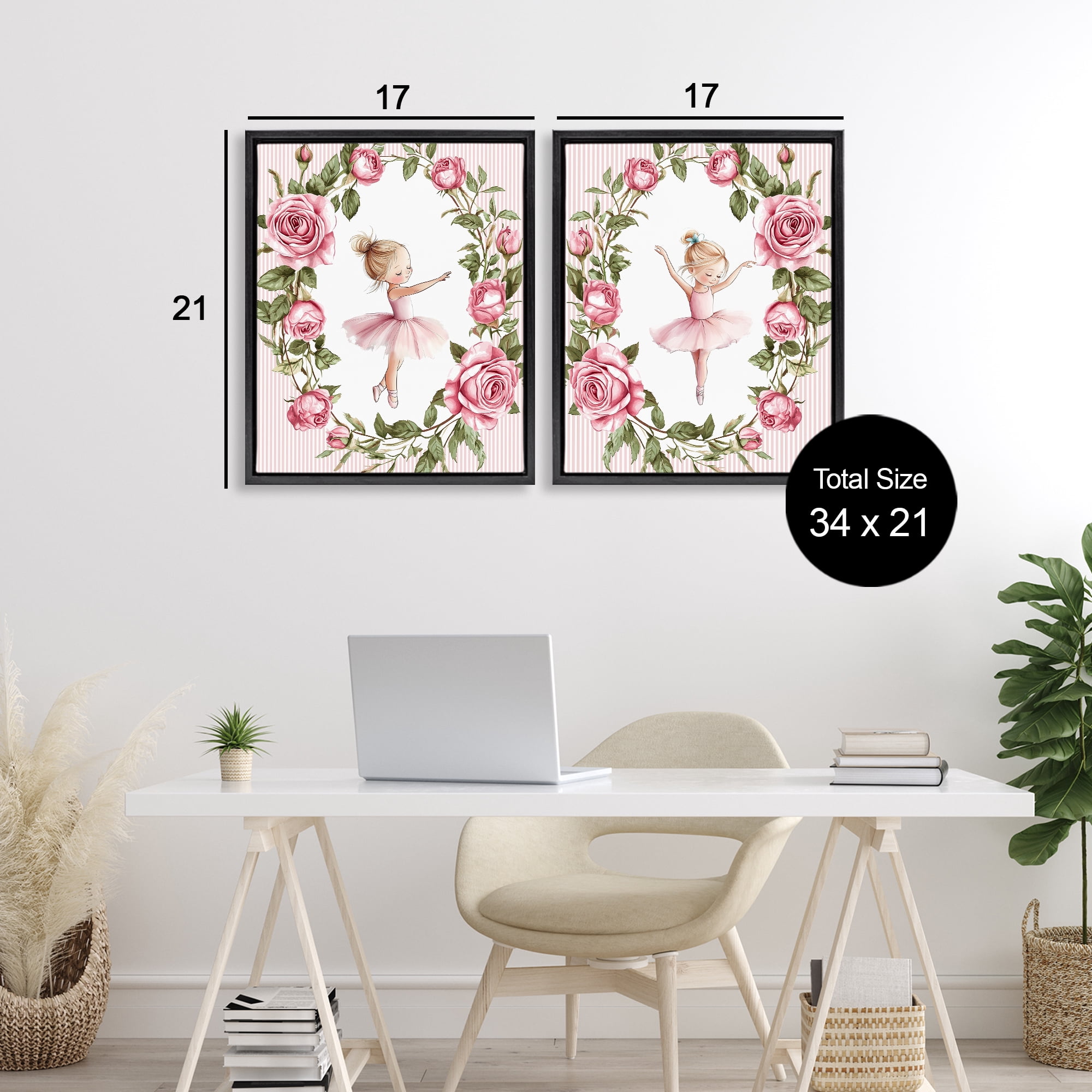 Stupell Industries Little Rose Dancers 2 Piece Black Framed Floater Canvas Set, design by Christine Simpson Art