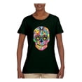 thumbnail image 2 of Wild Bobby Dean Russo Colorful Sugar Skull Streetwear Women Graphic Tee, Forest Green, Small, 2 of 5