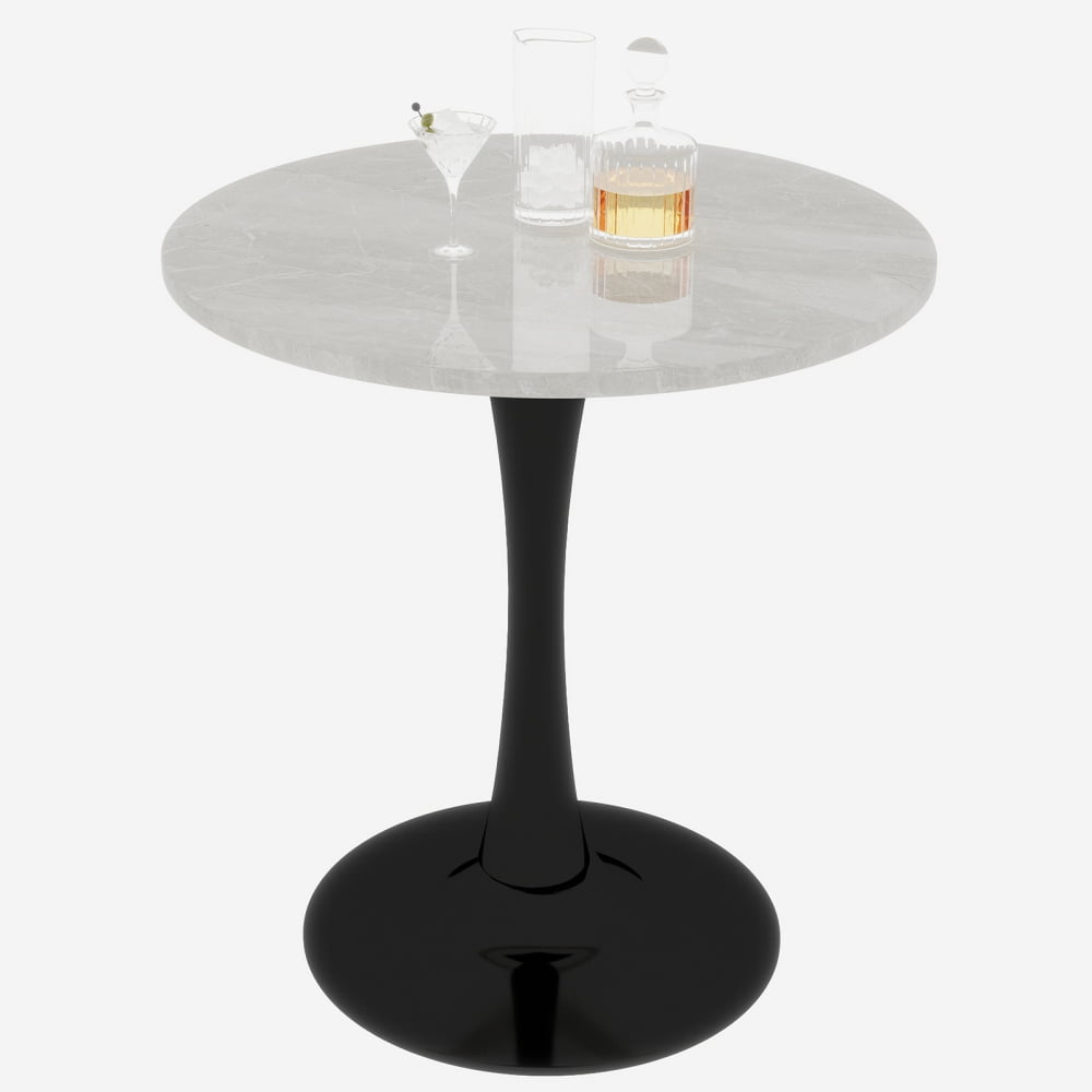 27.6-Inch Round Mid-Century Modern Dining Table & Coffee Table, Faux Marble Top, Pedestal Side Table for Living Room