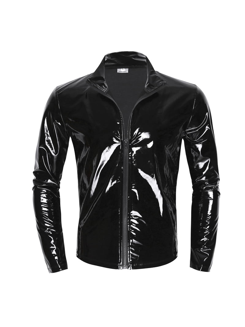 Zaldita Men's Shiny Metallic PVC Leather Zipper Front Latex Rubber