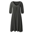 thumbnail image 4 of Vestido informal de verano para mujer, de color liso, con cuello en V y manga media - Túnica holgada larga, poliéster, transpirable, tallas S-XXL, ropa de playa/diaria/de fiesta, 4 of 4