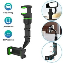 MELIVO Car Phone Holder, 360 degrees Rotation Car Rear View Mirror Mount Stand Universal Cell Phone Cradle Holder Green & Black