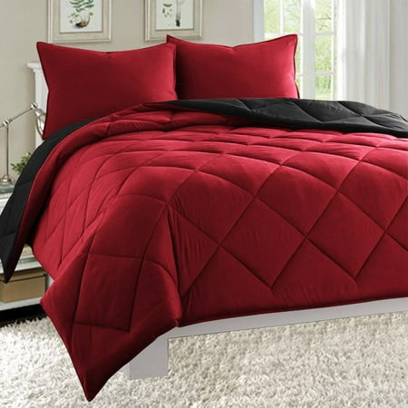 Super Soft Goose Down Alternative 2-Piece REVERSIBLE Comforter Set- All Sizes And Many Colors Available , Twin, Black/Burgundy, Silky soft 2pc comforter provides medium.., By Elegance Linen