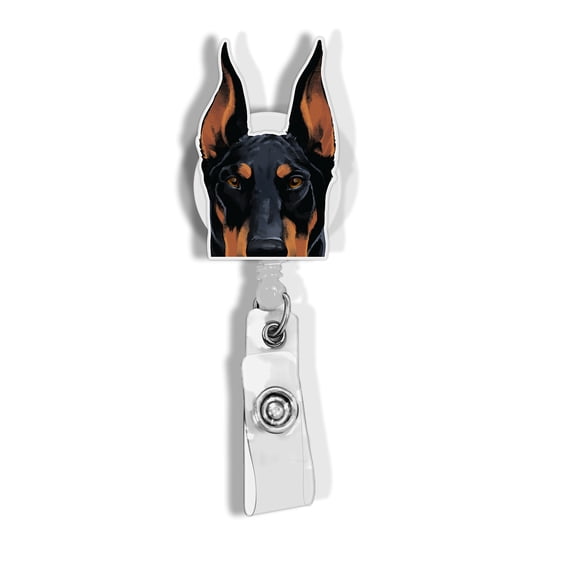 WIRESTER Animal Design Key Card Holder Belt Clip Reel Id Badge Retractable, Black Rust Doberman Pinscher Dog