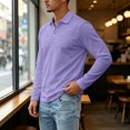 thumbnail image 6 of Fabrcox Men Long Sleeve Polo Shirts Regular Fit Collared Golf Shirt Men Button Down Casual Outdoor Sports Business Men's Work Shirts Purple XL, 6 of 7
