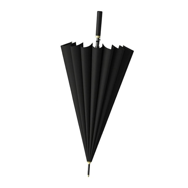 16 Ribs Long Handle Umbrella, Automatic Open Waterproof PU Leather Handle Durable Straight Umbrella for Climbing Business Hiking Short Trips , Black