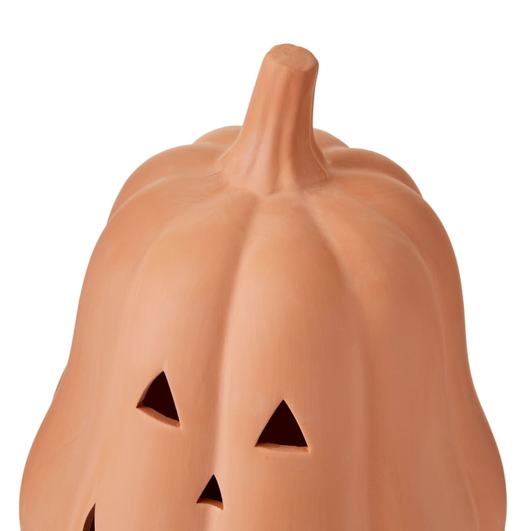 Clay Pumpkin Jack-o'-Lantern Tabletop Decor, Brown, 13