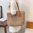 thumbnail image 4 of Bolsos de playa para dama de verano, bolso de hombro tejido a mano de gran capacidad para viajes (camello), 4 of 8