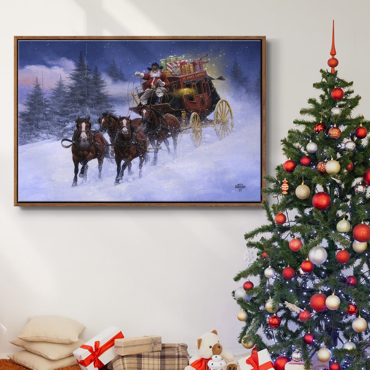 Nick's Express - Framed Gallery Wrapped Holiday Canvas - 17 x 25 - Rosewood Frame