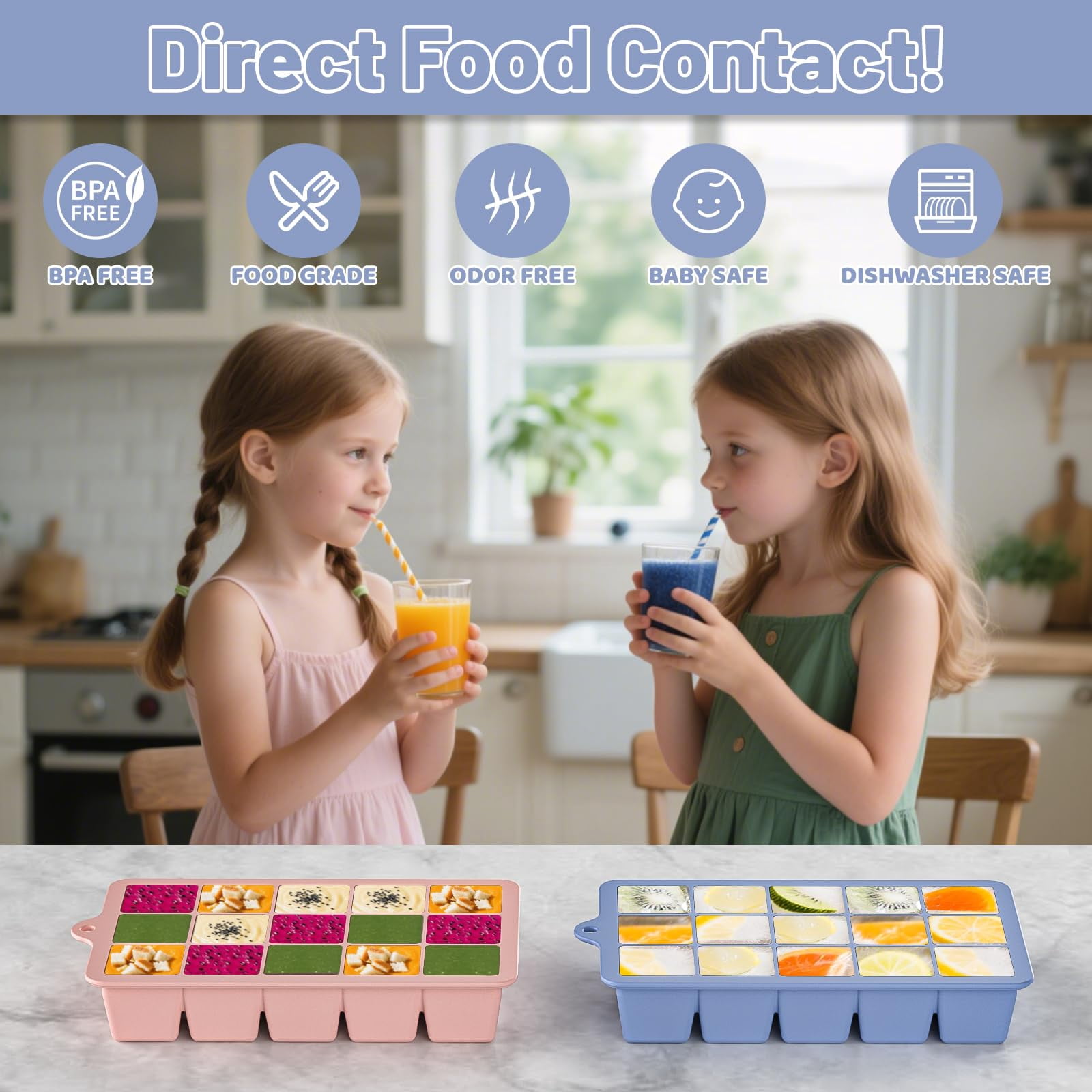 Silicone Ice Cube Tray 3 Pack - Easy Release With Lid  Bpa Free Cubes Trays For Freezer Mold Cocktail (mint+pink+blue)