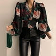 thumbnail image 3 of Dressy Blouses for Women Vintage Flower Print Crop Blouse Draw Back Button Blouse Wrap V Neck Lantern Sleeve Blouse Clearance on Womens Sweatshirt, 3 of 8