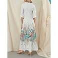 thumbnail image 4 of xiaxaixu Robe Longue Femme, Élégante Manches Courtes Col en V Imprimé Fleur/graphique Robe Ample d'Été Décontractée, 4 of 9