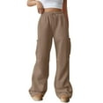 thumbnail image 2 of Mohiass Womens Cargo Sweatpants Baggy Fleece Wide Leg Sweat Pants Drawstring High Waisted Lounge Sweatpants with Pockets Light Brown M, 2 of 8