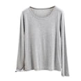 thumbnail image 2 of Loose Fit Women's Cotton Long Sleeve Top with Built-in Bra Pads,Soft Breathable Crew Neck Loungewear Shirt for Casual Daily Wear,Maternity Sleepwear,Layering Basic Tee Light Ashy XL, 2 of 5